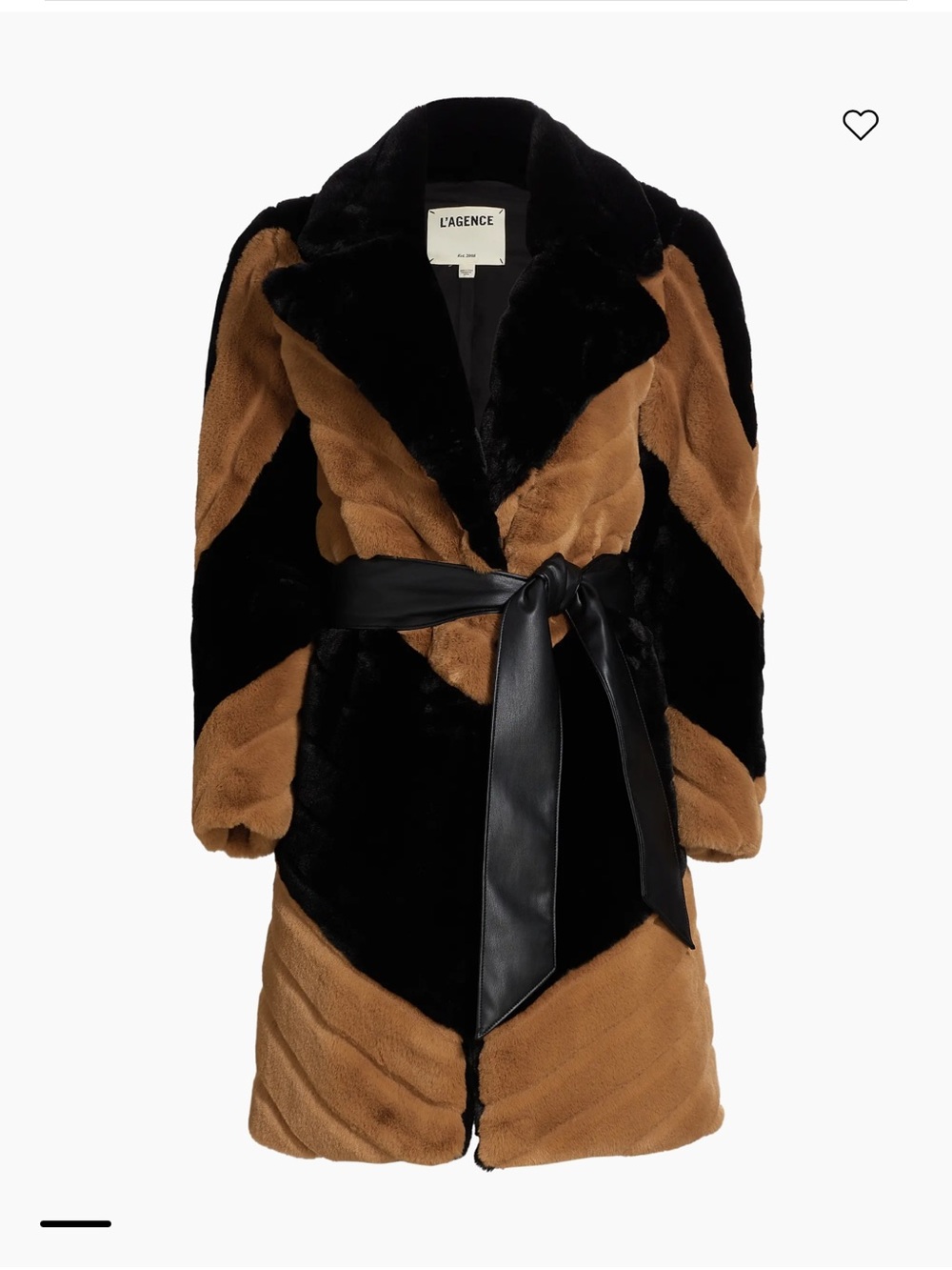 L'AGENCE Black & Brown Faux Fur Colorblock Wrap Coat with Tie Belt